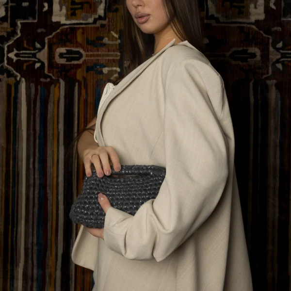 Small Dark Grey Glittery Clutch